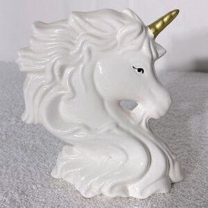 Vintage White Ceramic Unicorn Bust